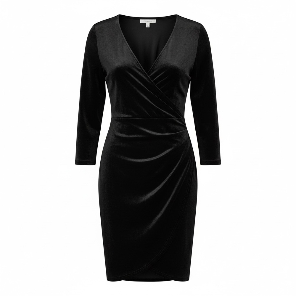 InsNova Elegant Black Velvet Wrap Midi Dress Size L